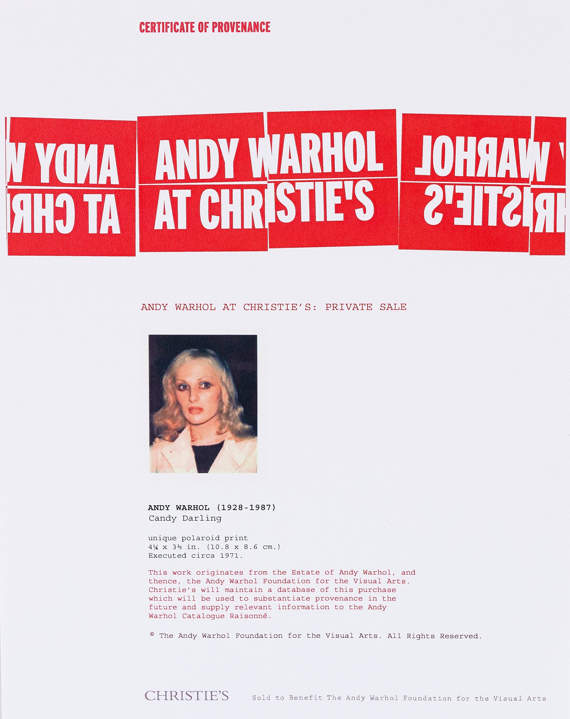 ANDY WARHOL "CANDY DARLING" POLAROID, 1971 Caviar20