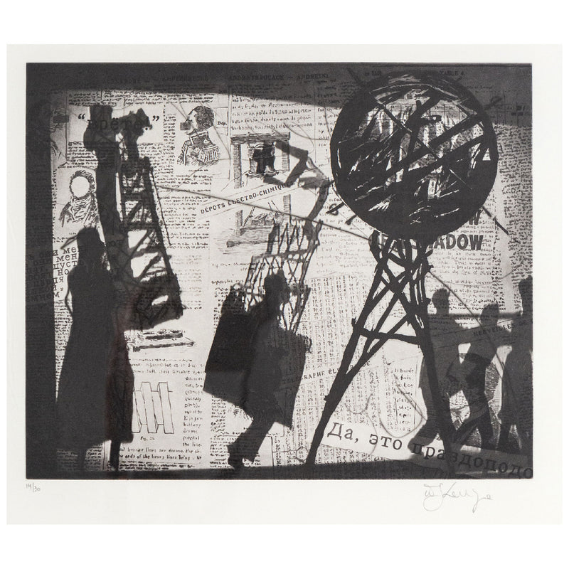 William Kentridge, Portable Monuments, Photogravure, sugarlift, drypoint scraping and burnishing, 2010, Caviar20, South African Artist