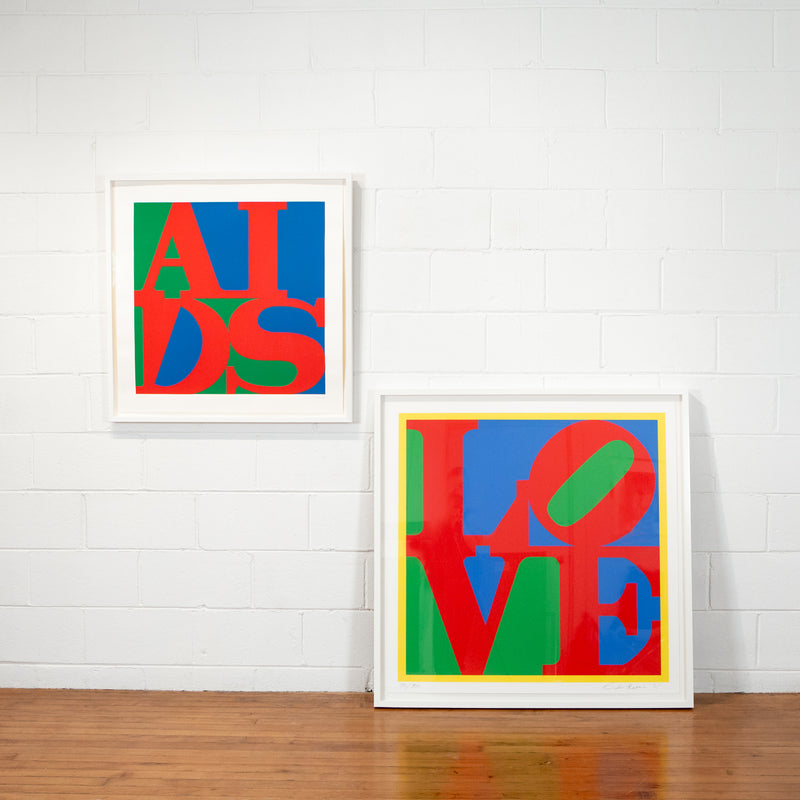 Robert Indiana, Heliotherapy Love, screenprint, 1995 Caviar20 exhibition view on the wall framed