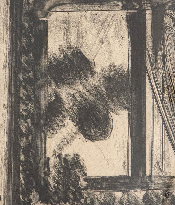 Howard Hodgkin "Late Afternoon in the Museum of Art" USA, 1979 Etching on paper. "Late Afternoon" is a striking example of Hodgkin's printmaking from his 1979 series "The Museum of Art". Comprised of four prints, the series is exemplary of the artist's enmeshed style, blending abstract and representational qualities that culminate into evocative scenes.