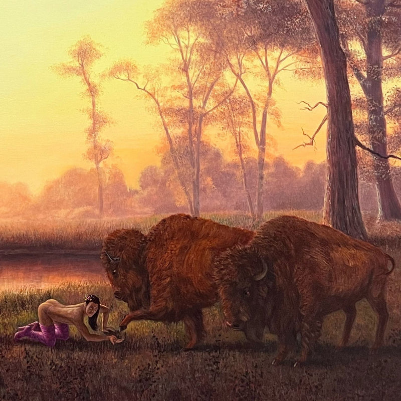 Kent Monkman "Weesageechak Teaches Hermes How to Trick the Four Leggeds" Acrylic on canvas. 2010.